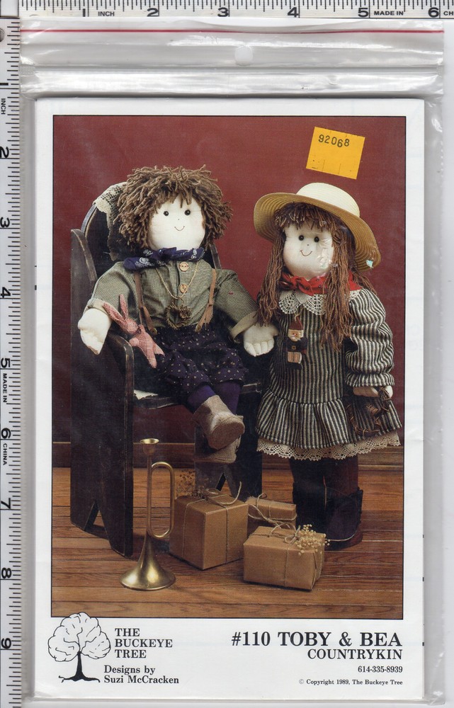 ©1989 UNCUT Buckeye Tree Sewing Dollmaking Pattern # 110 "Toby & Bea" Countrykin