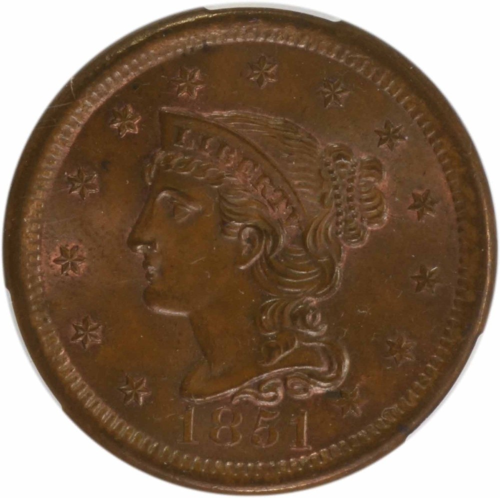 1851 Large Cent MS66BN CACG