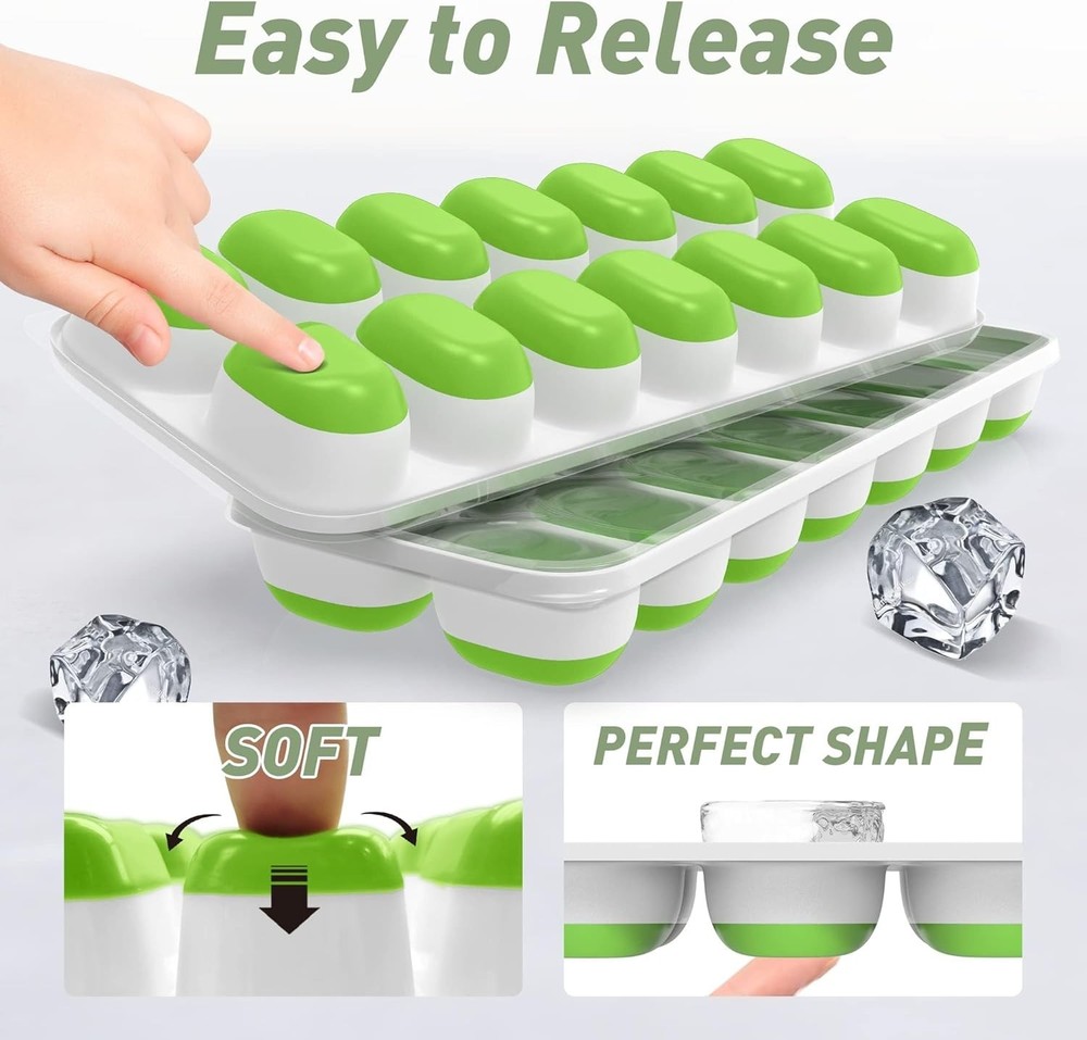 Ice Cube Tray with Lid, 4 Packs 56 Cubes Durable Stackable Ice Cube Trays for...