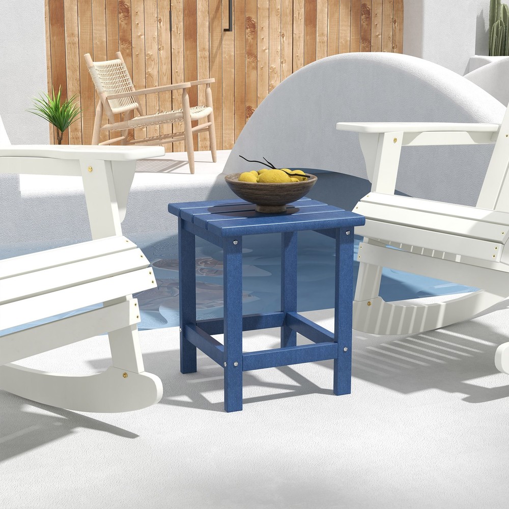 Patio Side Table, Outdoor Plastic End Table for Backyard Deck Lawn, Black