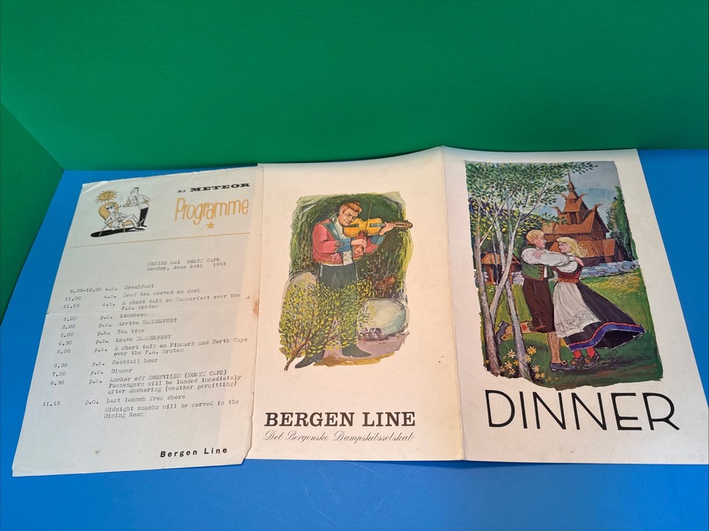 1963 M.S. Meteor Menu & Day's Program Bergen Lines, North Cape
