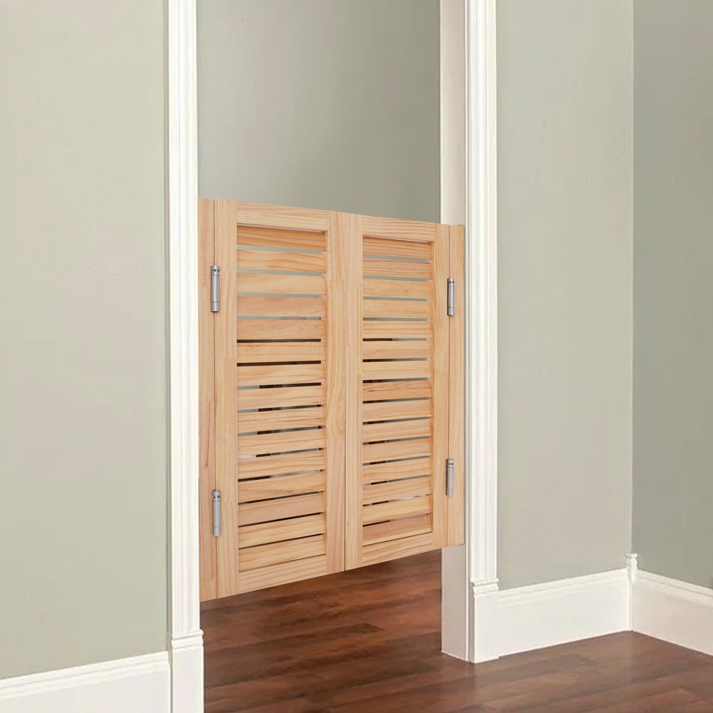 2pcs Wood Color Partition Doors, Wall Mounted Solid Wood Partition Doors