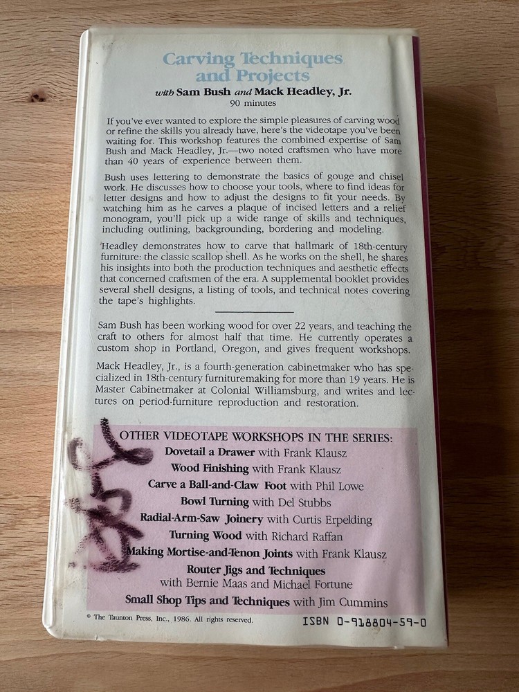 Carving Techniques & Projects VHS Sam Bush Mack Headley 1986 VTG Video Workshop