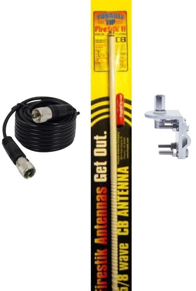NEW FIRESTIK 2 FS4 W 4FT WHITE CB ANTENNA, 9FT COAX, MIRROR MOUNT