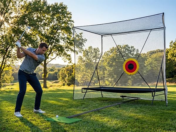 10x8Ft Golf Practice Net w/ Targets, Return Trajectory Swing Training Net Impact