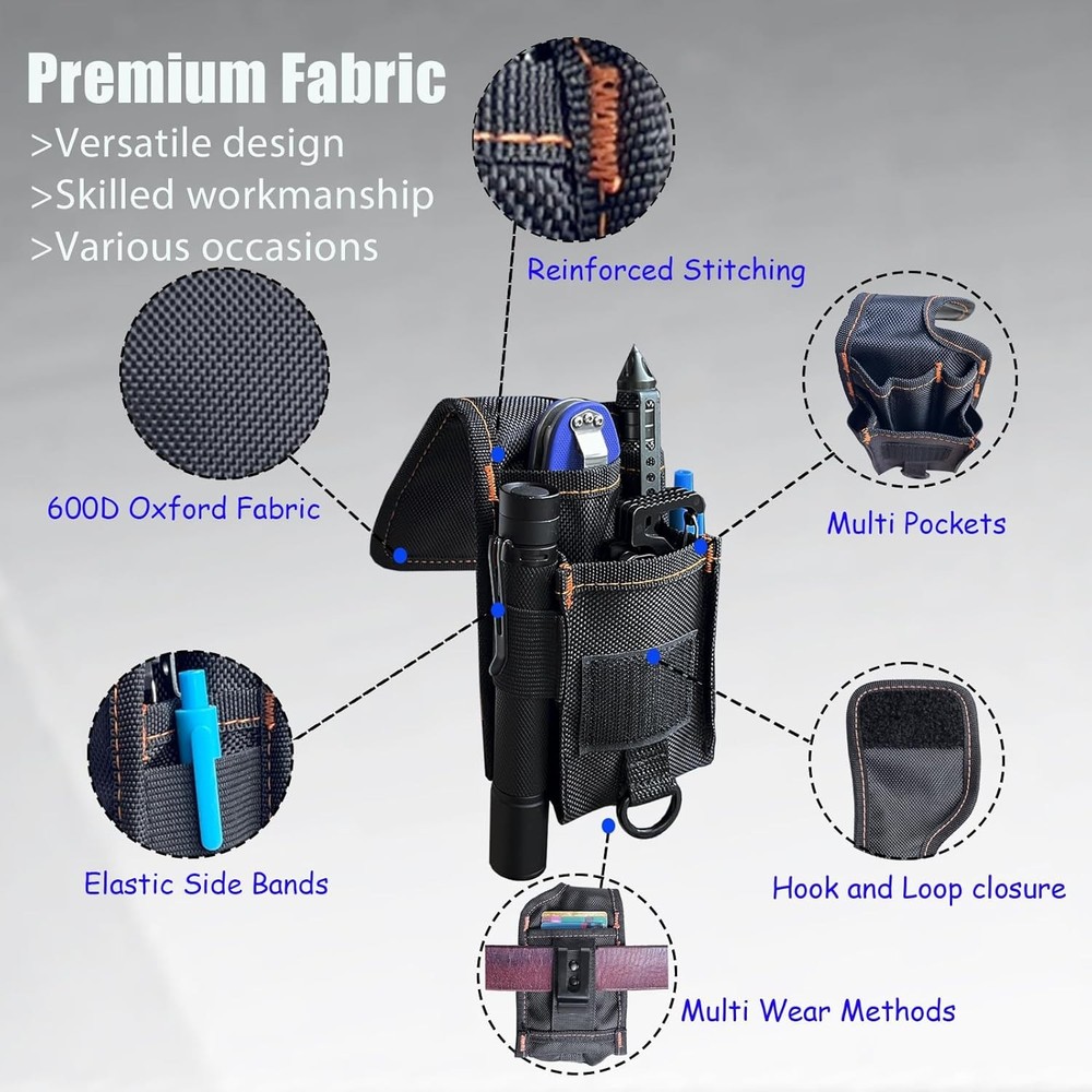 Multitool Holster Sheath with Clip, Small Multi-Pocket Belt Black