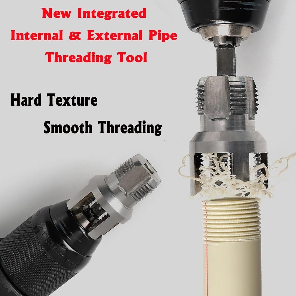 PVC Pipe Threader Kit, 3 Piece Set, 1/2" 3/4" 1" NPT Sizes, Dual-Function Intern
