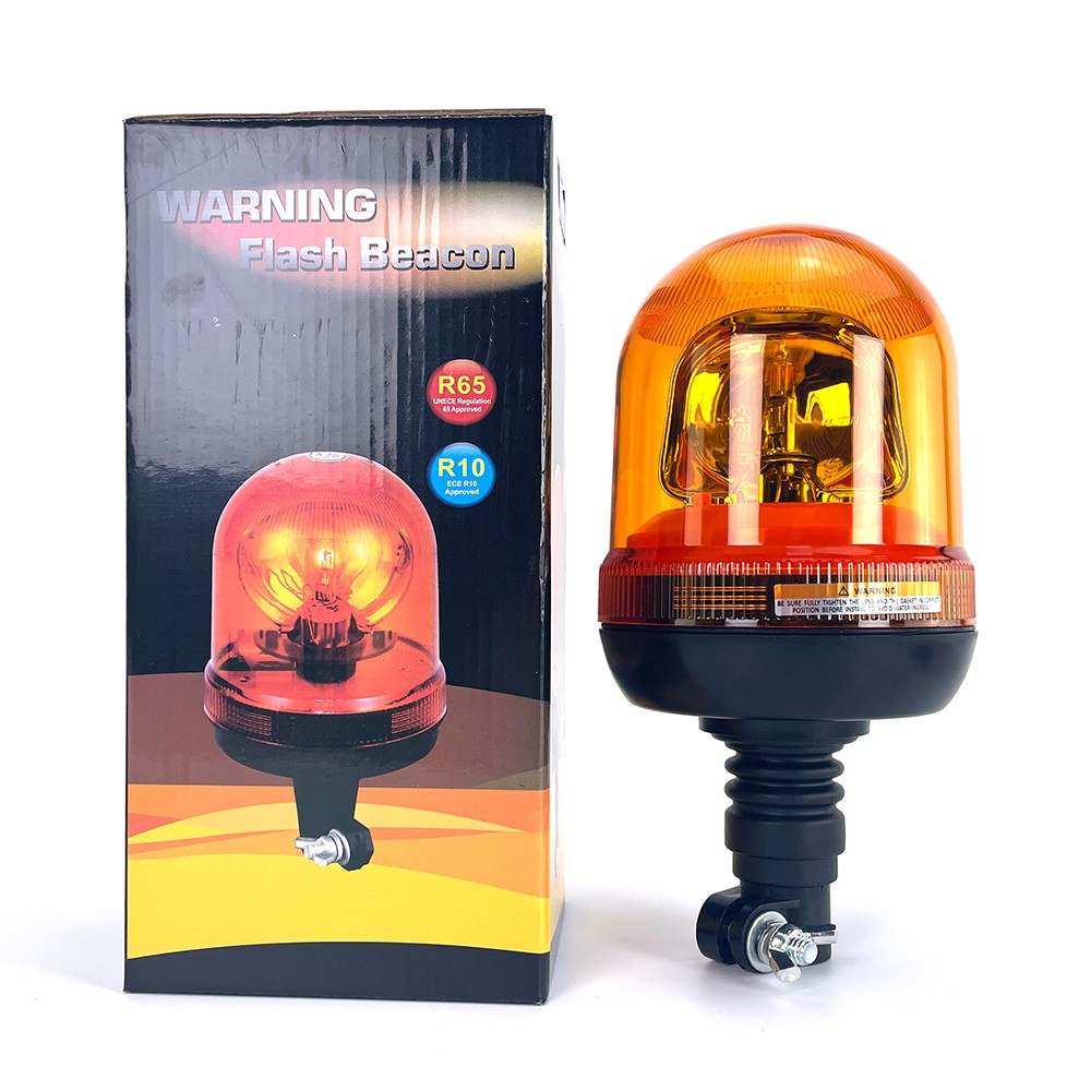Amber 12/24V Rotating Flash Beacon Flexible DIN Pole Mount Tractor Warning Light