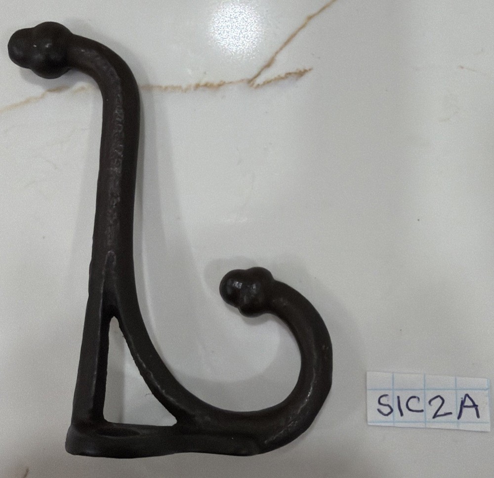 Single Cast Iron Double Hook Acorn Tips Coat Hat Salvaged Hardware 3”