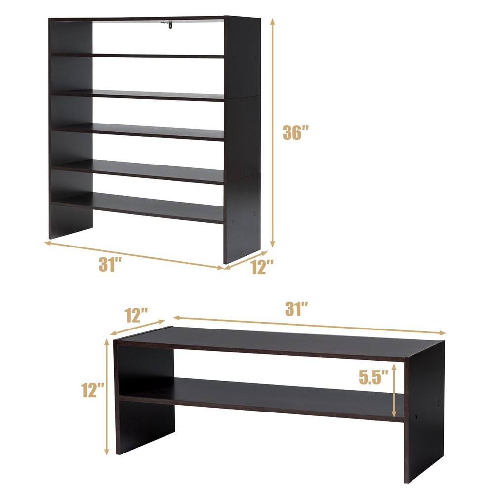 3 PCS Stackable Shoe Rack 31" Horizontal Organizer 2-tier Storage Shelves Brown