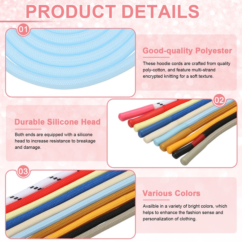 2pcs 53 Inch Drawstring Cords Hoodie String with Easy Threader Sky Blue