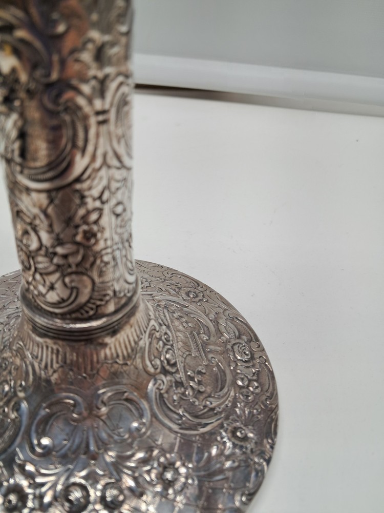 Antique Silver-Plated Repousse Candlestick Holders