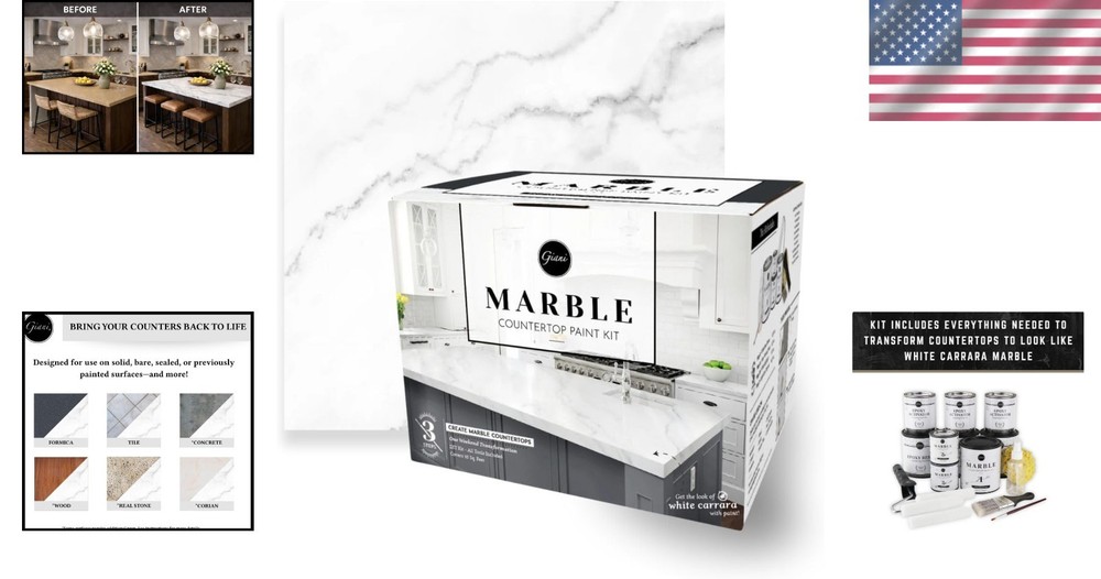 Carrara White Epoxy Countertop Paint Kit - Easy 3-Step Application, 35 Sq Ft