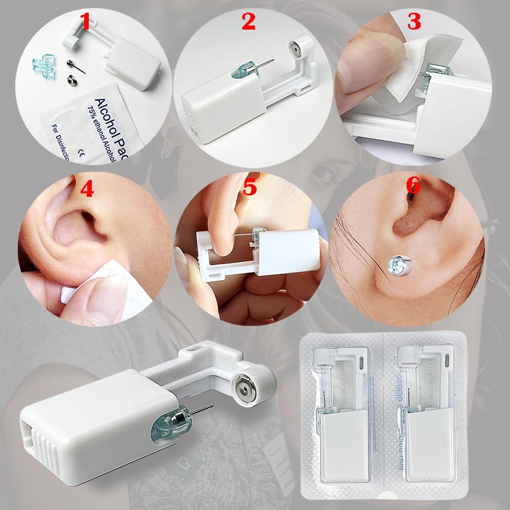 6 Pack Ear Piercing Kit, Disposable Gun, Self Gun,...