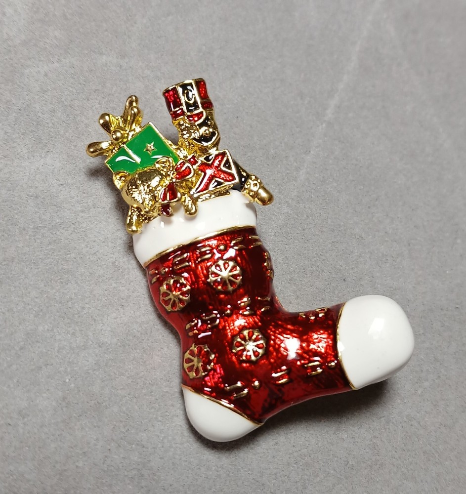 Red Christmas Stocking Brooch Pin