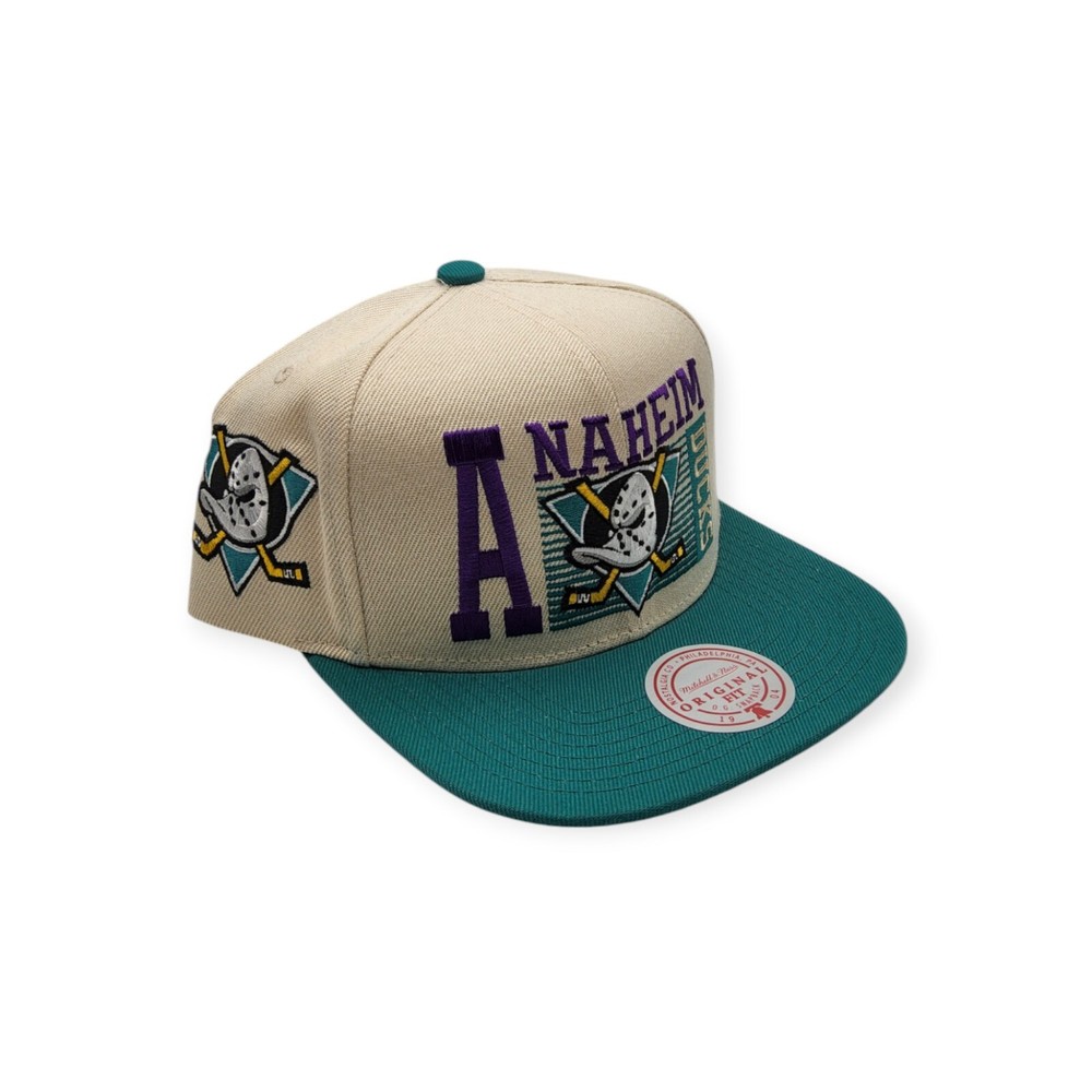 Mitchell & Ness Anaheim Ducks Speed Zone Off White/Teal Adjustable Snapback Hat