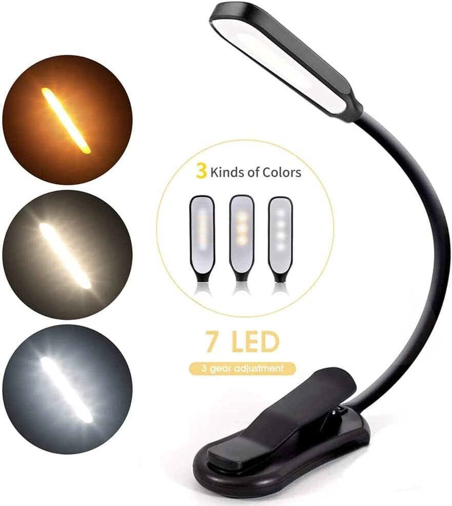 Flexible Rechargeable LED Book Light With 3 Light Modes Easy Clip Lamp