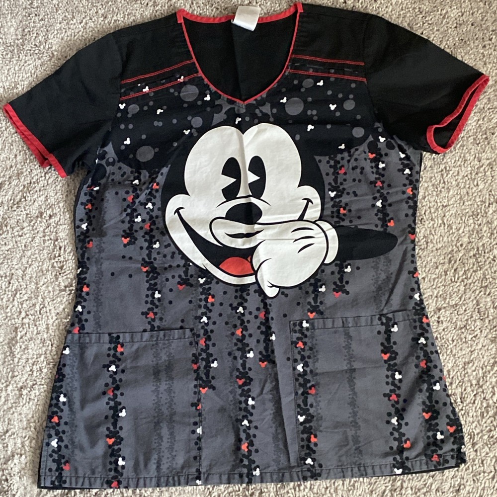 Black And red Disney Mickey Mouse Scrub Top Size Small