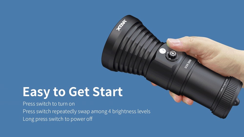 XTAR D28 3600 Lumen Diving Flashlight FULL SET + HANDLE + GREASE - 2023 MODEL