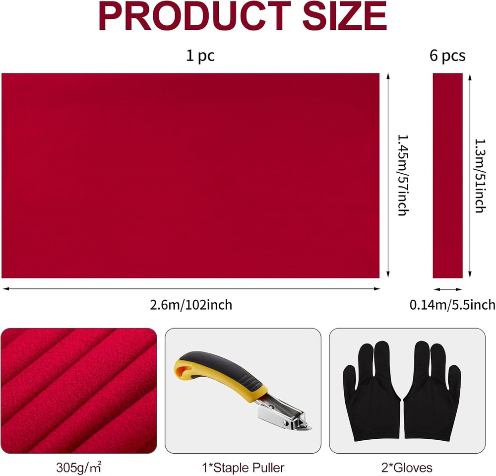 Pre-Cut Pool Table Felt Replacement Kit - 8Ft Billiard Cloth W/Gloves, Strips &