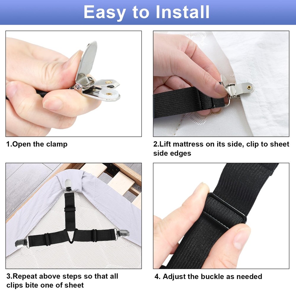 6 Pack Bed Sheet Straps Adjustable Crisscross Corner Fasteners