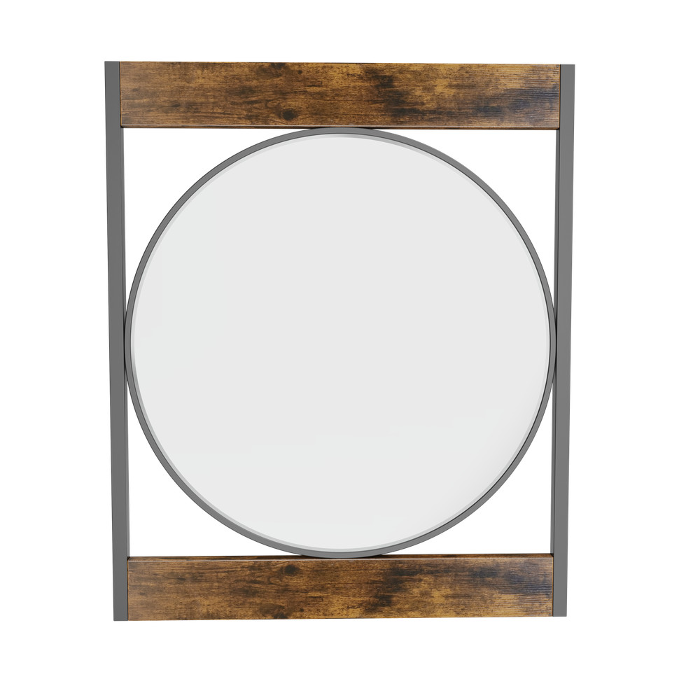 Rectangle Industrial Metal Wood Frame Wall Accent Mirror Wall Mounted Decorative