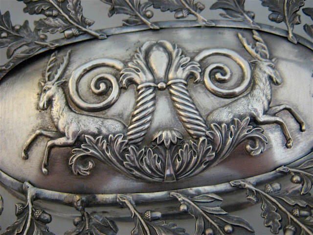 Antique German Solid Silver Bread Tray or Basket Naturalistic Rococo Design 9.4
