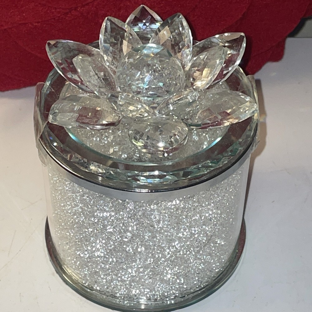 Crystal 5" Round Lotus Box, Silver