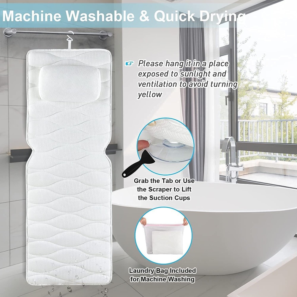 Ultimate Bath Pillow with Enhanced Support - Soft 5D Air Mesh & Suction Cups