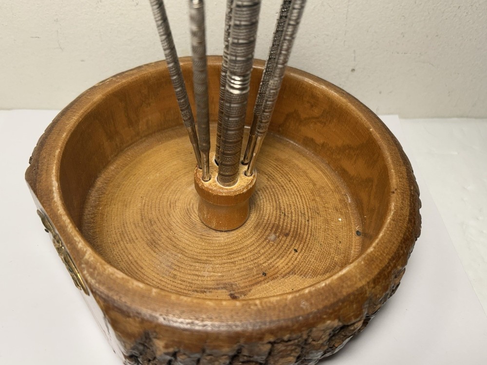 Vintage Nut Bowl With Live Edge Includes Nut Cracker & 2 Picks Eagle Accent