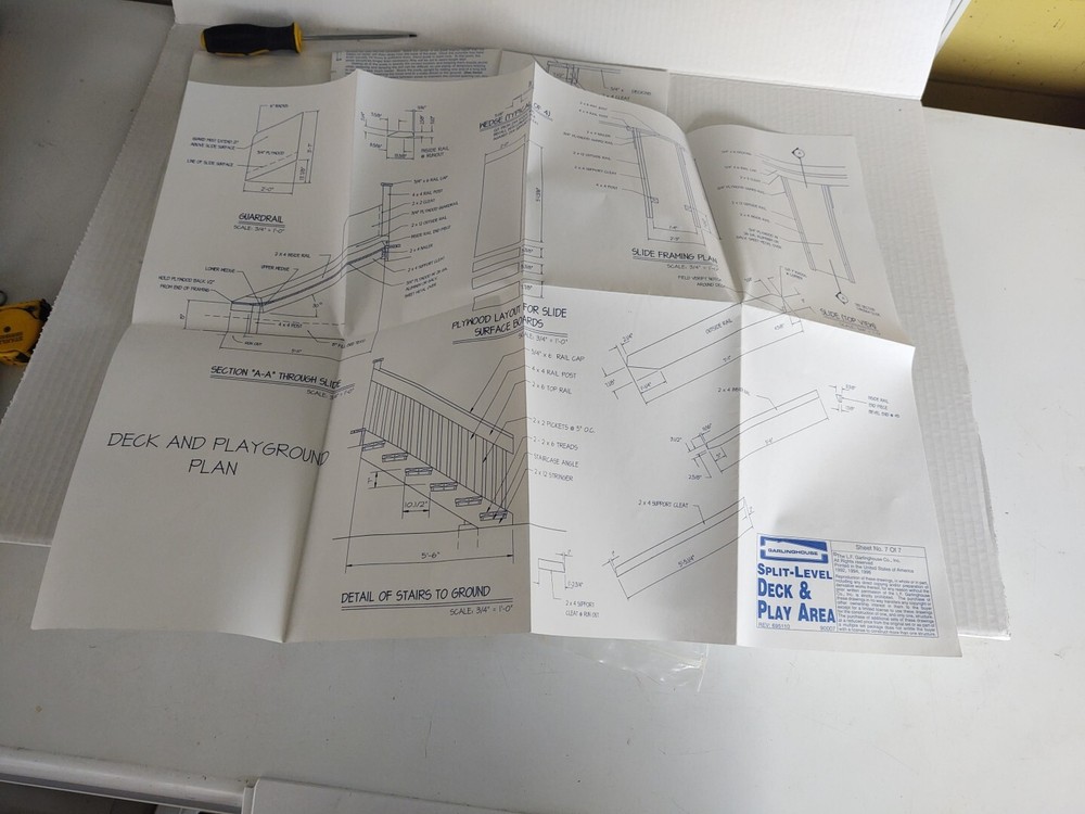 VTG 1996 Garlinghouse Split Level Deck 14' Play Area Project Plan blueprints FYI