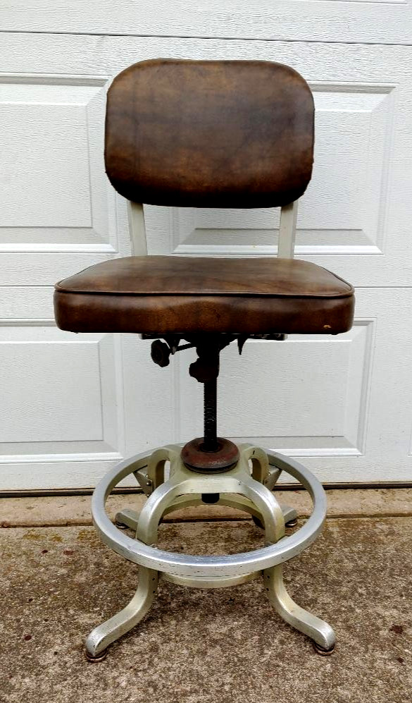 RARE TALL MACHINE AGE INDUSTRIAL ERA DRAFTING STOOL BY GOODFORM...