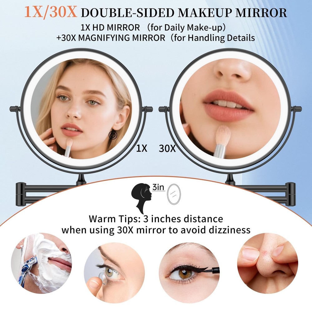 5000mAh Rechargeable Wall Mounted Makeup Mirror with Lights, 8.7" Double Side...