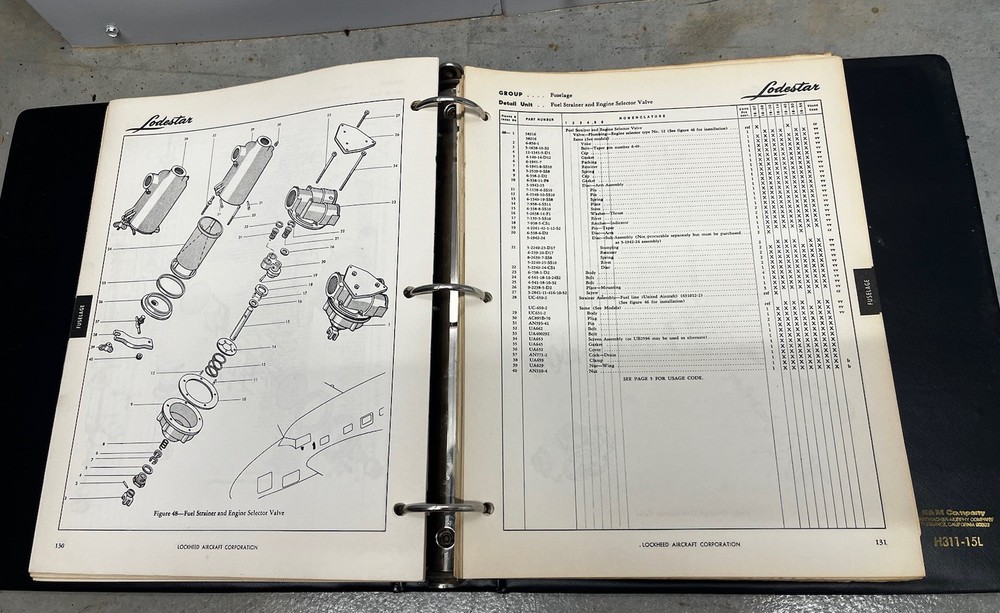 Lockheed Lodestar Model 18 Maintenance Parts Catalog-Original