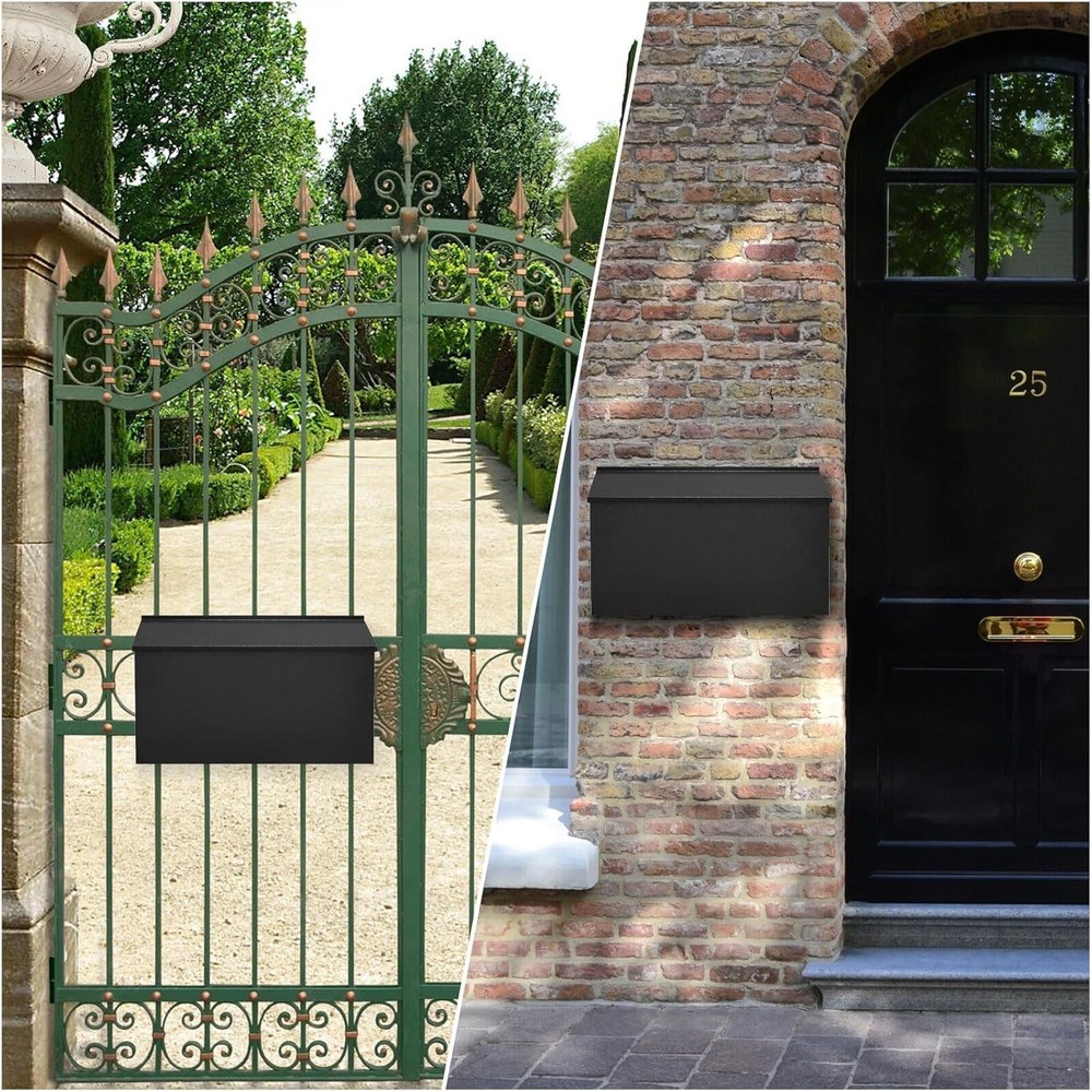 Large Capacity Locking Wall Mount Mailbox - Black