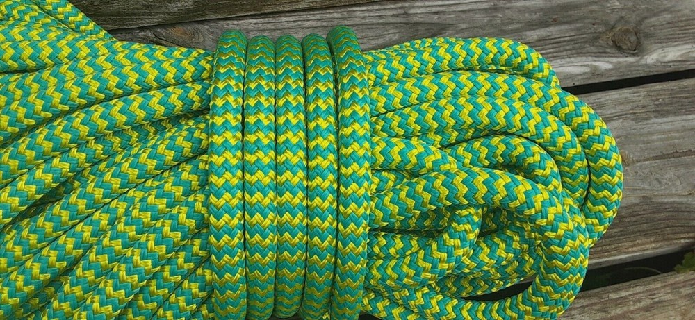 9/16 x 100 ft. Double Braid-Yacht Braid Polyester Rope. Turquoise/Yellow