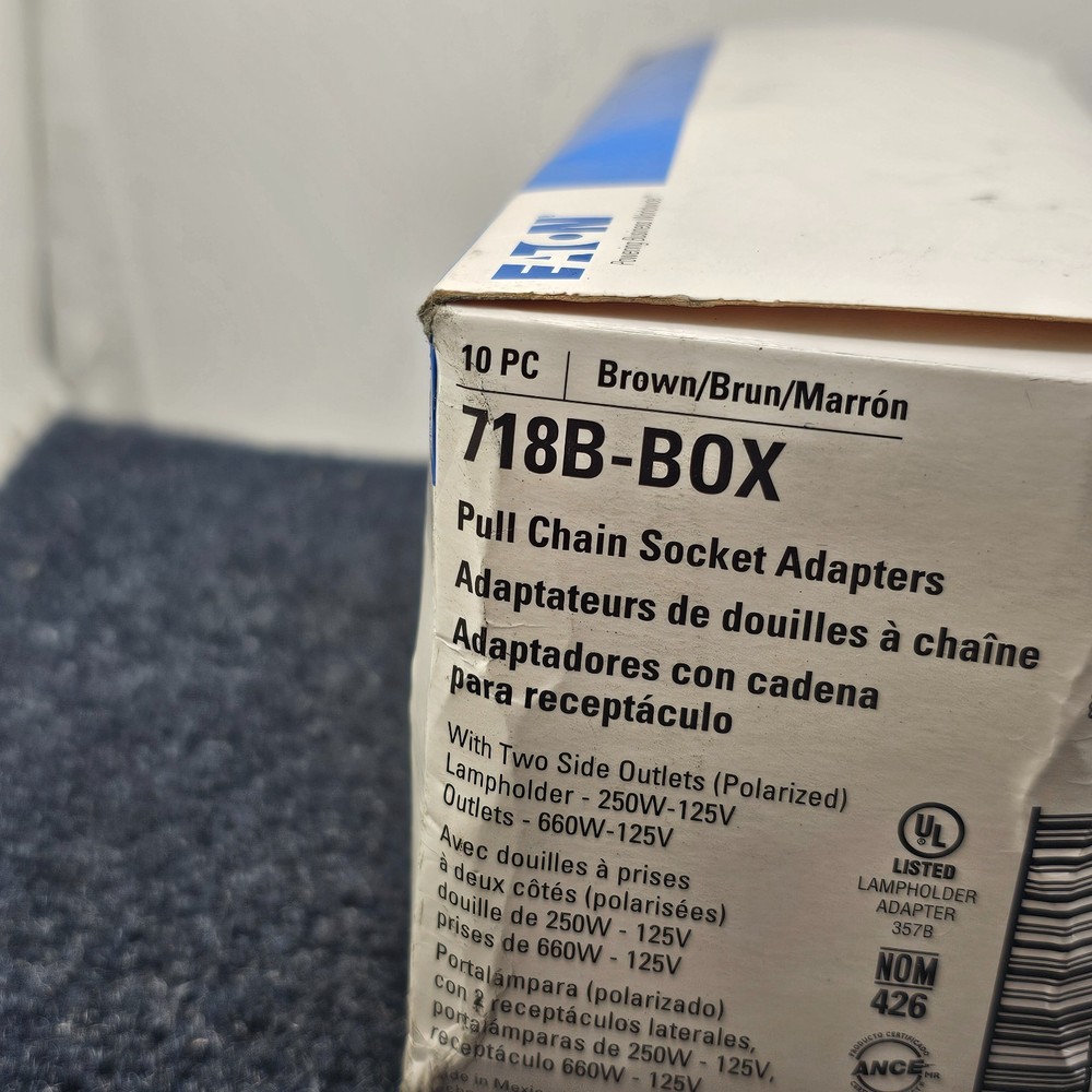 (QTY 10) Eaton 718B-BOX: Pull Chain Socket Adapter with 2 Side Outlet, Brown