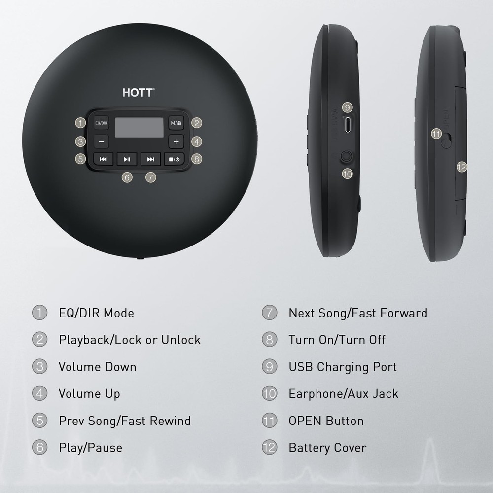 HOTT C204 Basic Portable CD Player with Anti-Skip Protection - AA Battery Pow...