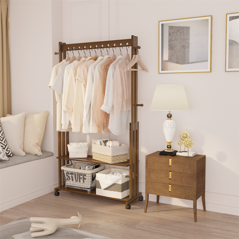 Free-Standing Clothes Rail Adjustable Garment Rack Rolling Hanging Display Shelf