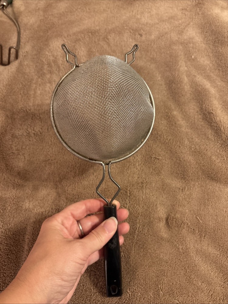Vintage Wire Mesh Strainer Sifter Black Handle 12”