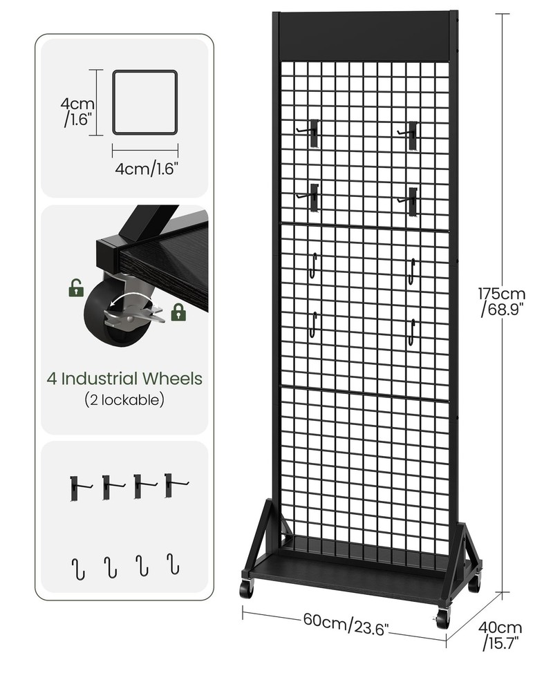 Grid Wall Panel, 2’ x 5.7’ Ft Floor Standing Gridwall Display Rack, Retail Di...