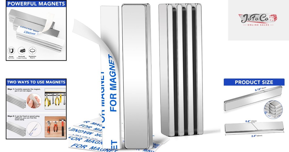 Heavy Duty Neodymium Magnet Strips with Adhesive - Pull Force 18 lbs - 5 Pack