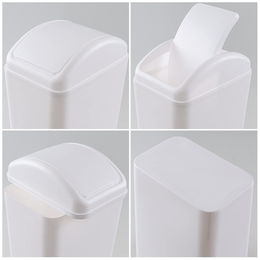 1 Pack Plastic Swing Lid Trash Can, Swing Lid Waste Bin, White