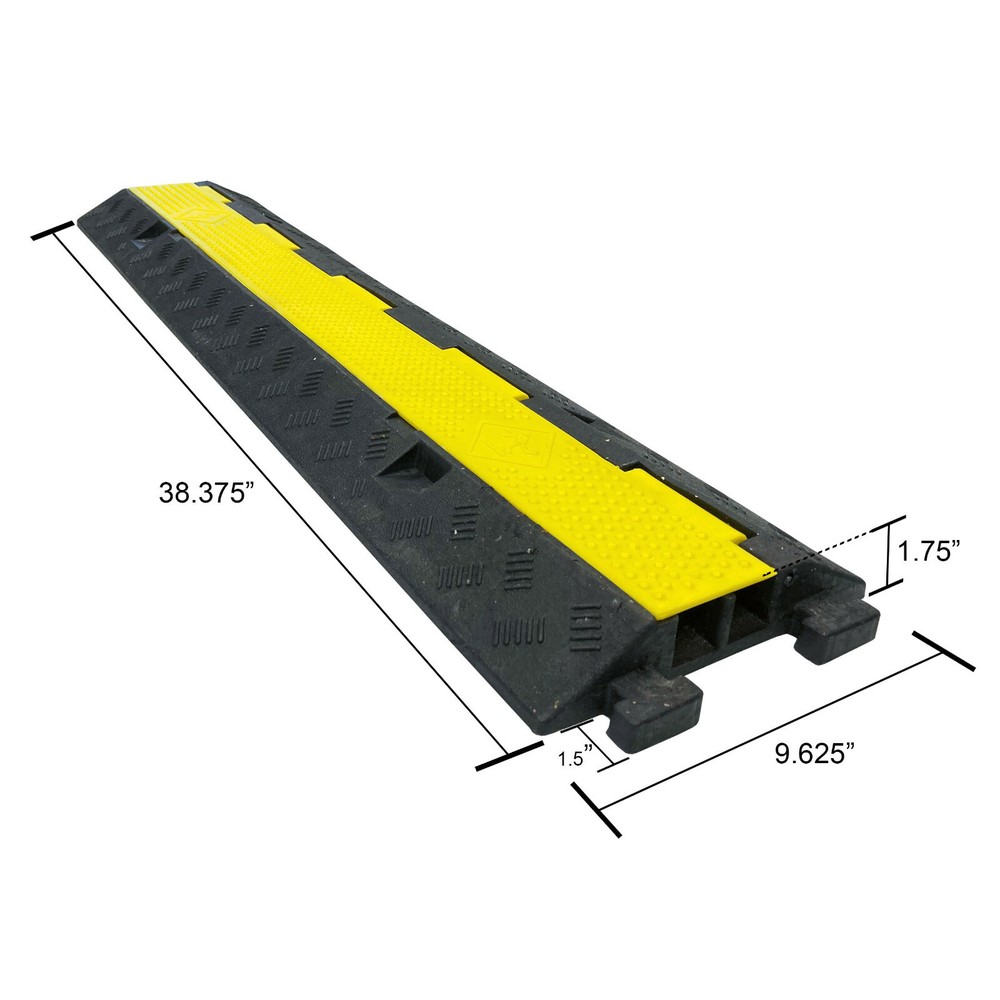 Electriduct 2 Channel Heavy Duty Rubber Cable Protector - Yellow Lid, Black Base