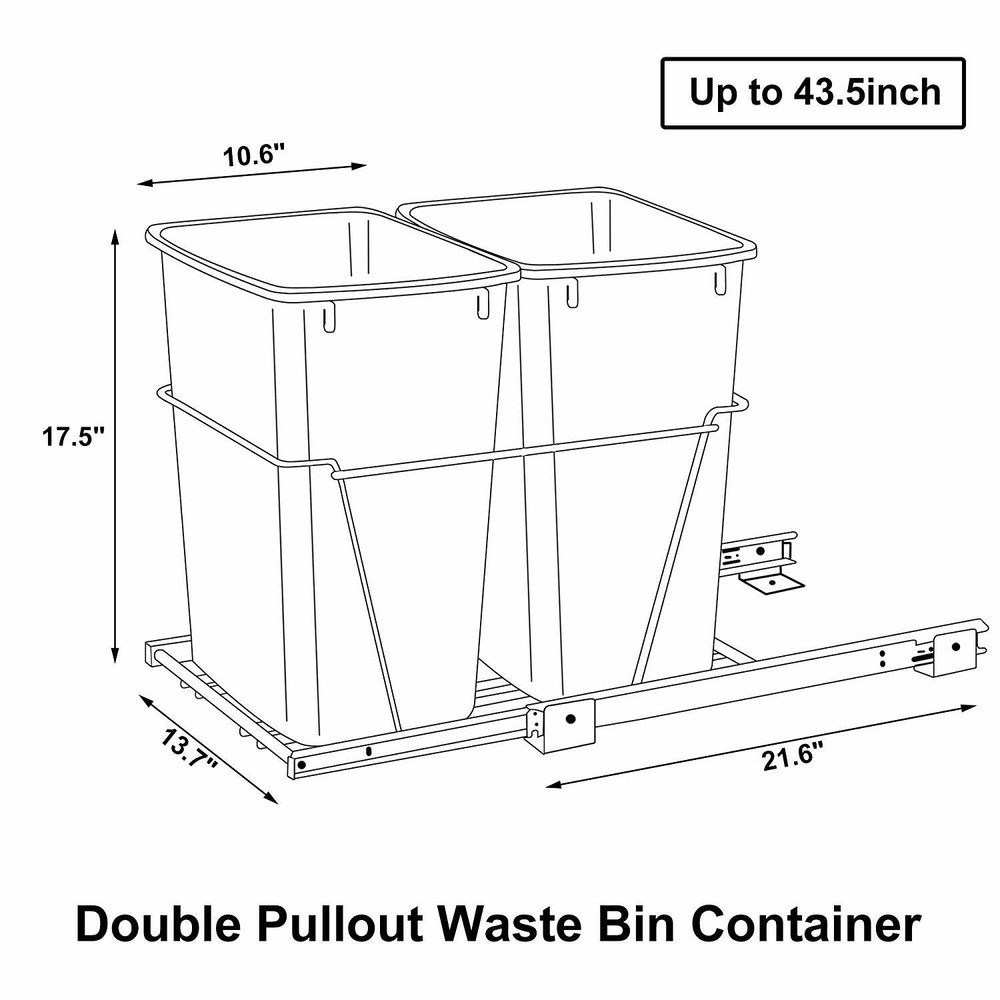 Trash Kitchen Under Cabinet Waste Container Double Garbage Can 35 Quart Pull Out