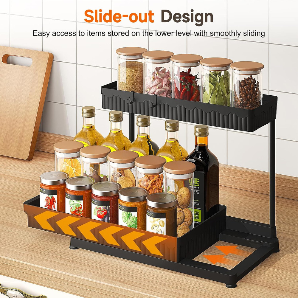 3 Pack Multi-Purpose Pull-Out Storage Organizers, 2-Tier L-Shaped under Sink/Cab