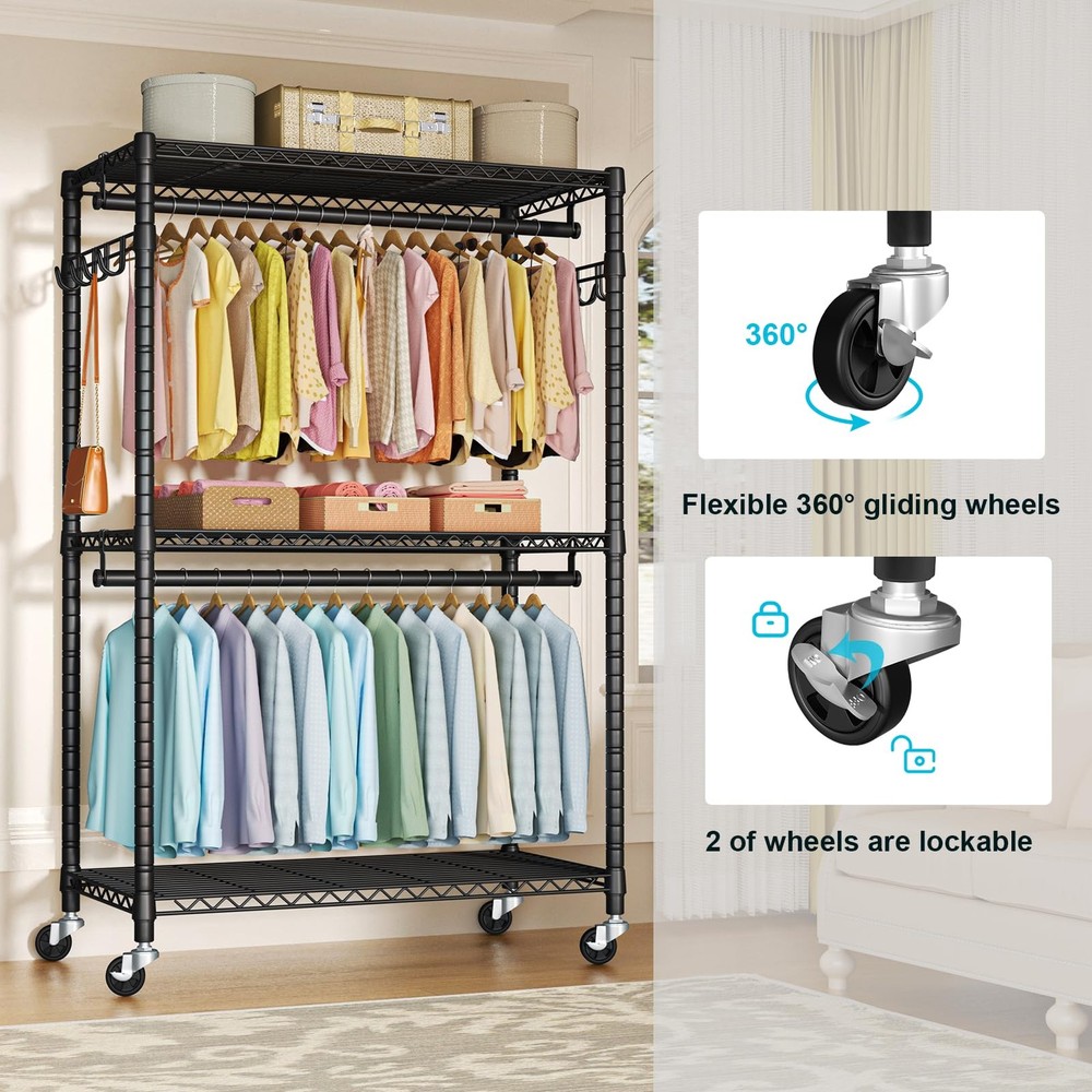 P1 Plus Rolling Clothes Rack, 22mm Diameter Heavy Duty Garment Rack with Whee...