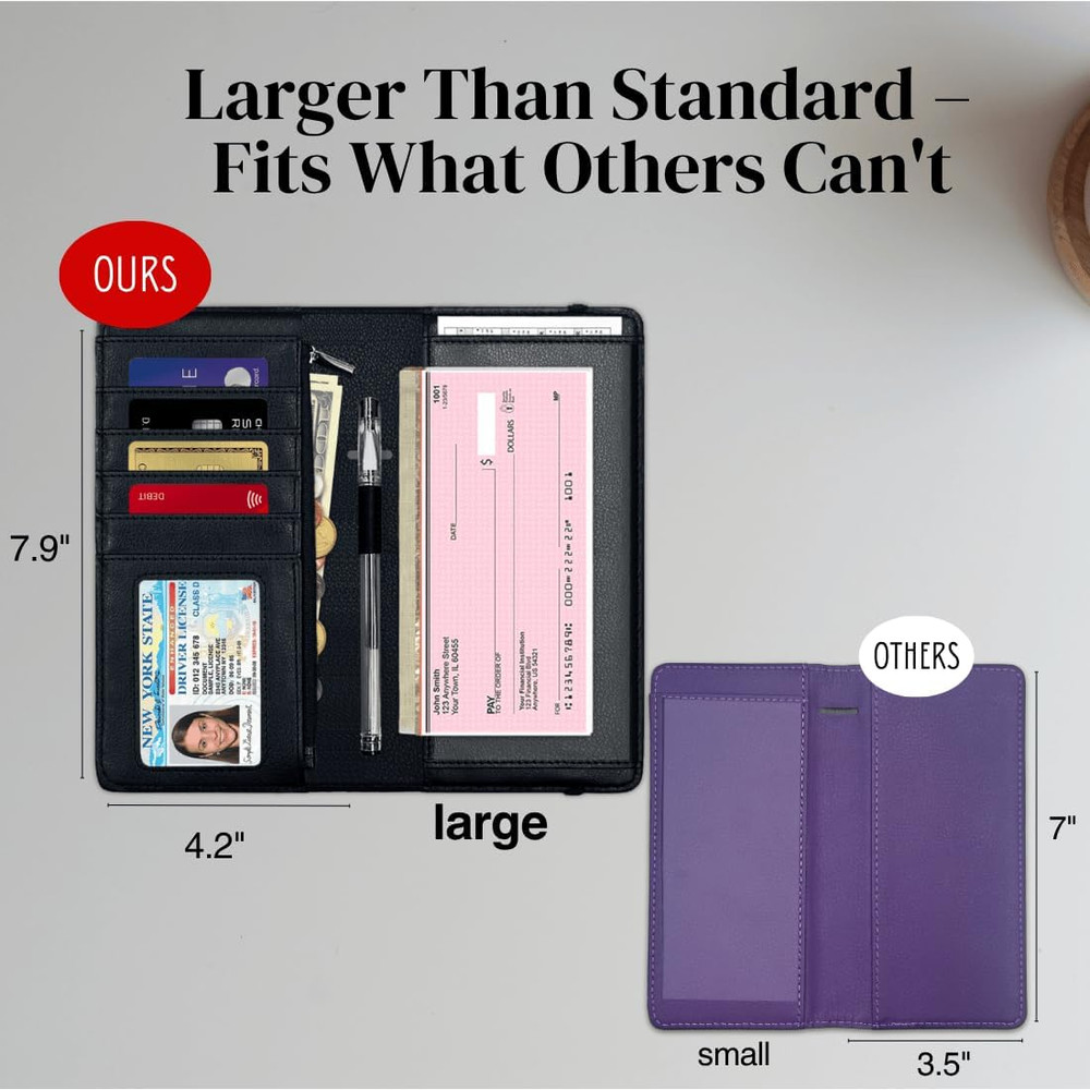 Oversized Checkbook Cover with Zipper Pocket & RFID Blocking – Checkbook Covers