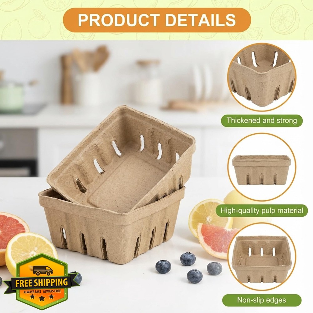 15 Pack Natural Pulp Berry Baskets Vented Produce Display