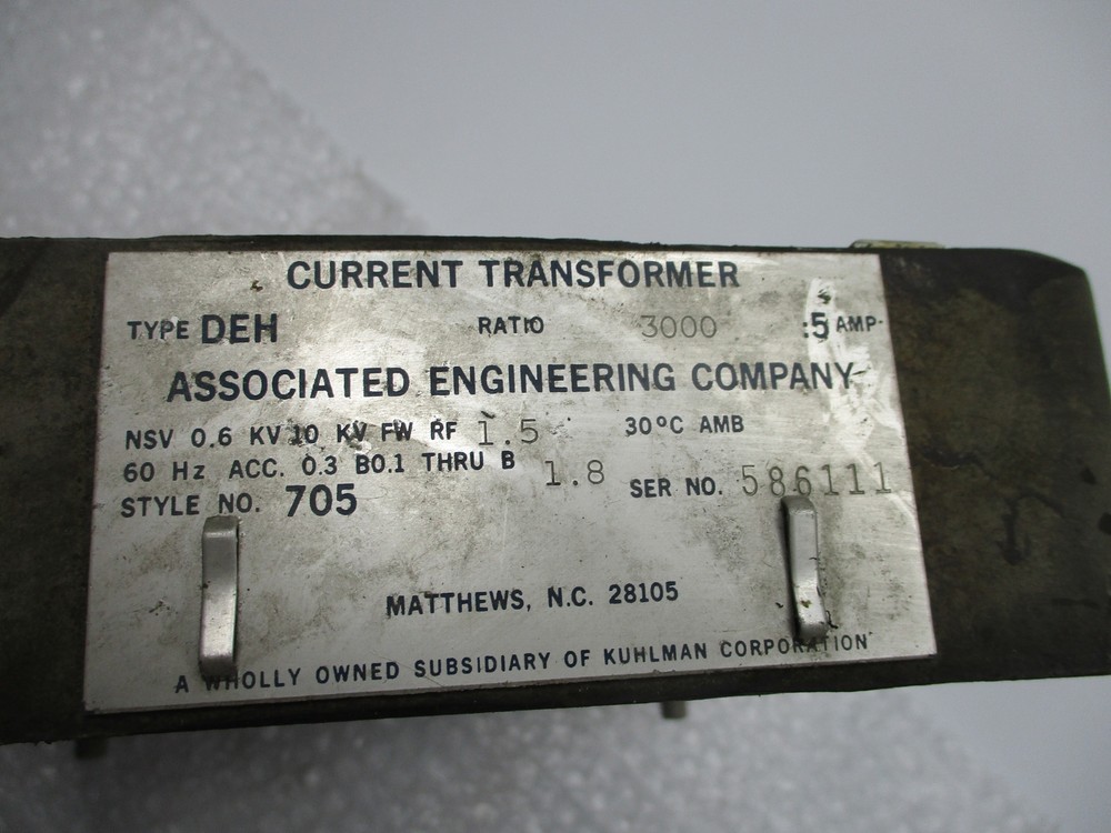 ASSOCIATED ENGINEERING CO NO.705 TRANSFORMER TYPE DEH UNMP